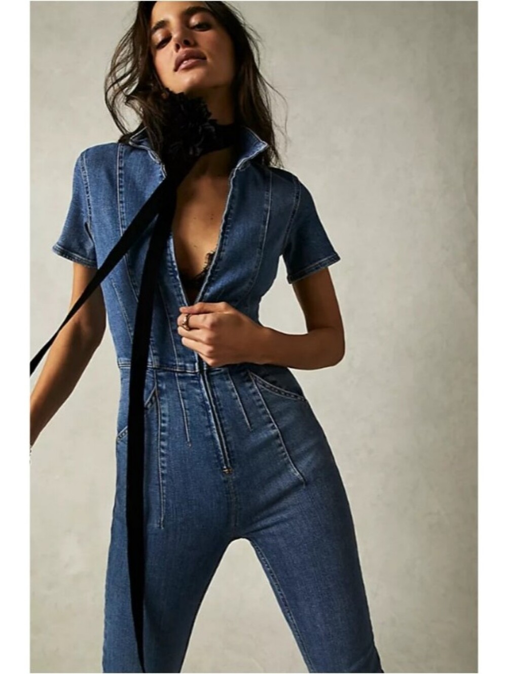 We The Free × Free People Jayde Flare Jumpsuit Sunburst Blue Nwot